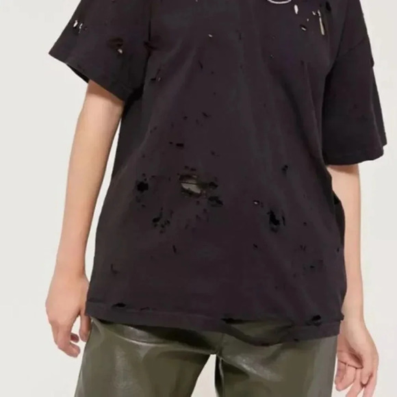 ZARA VINTAGE EXTREME DISTRESSED V NECK TEE SIZE SMALL CHARCOAL GRAY - Picture 1 of 6